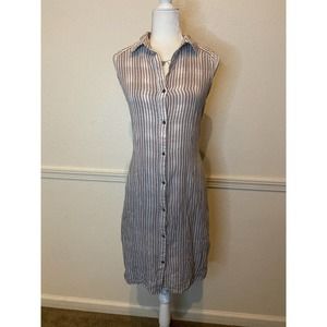 mystree size m women pinstripe cotton bohemian coachella midi shirt dress 0745